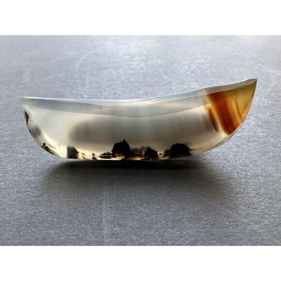 Vintage MONTANA MOSS AGATE Tie Clip Crescent Shaped Yellowstone River Chalcedony - Picture 15 of 16